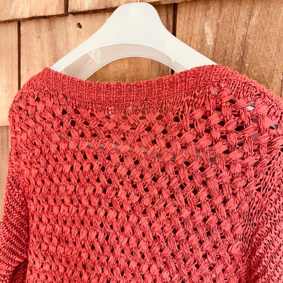 Established 1962 L Openwork Boat Neck Terracotta Sweater Pullover Ribbon Yarn - Picture 10 of 11